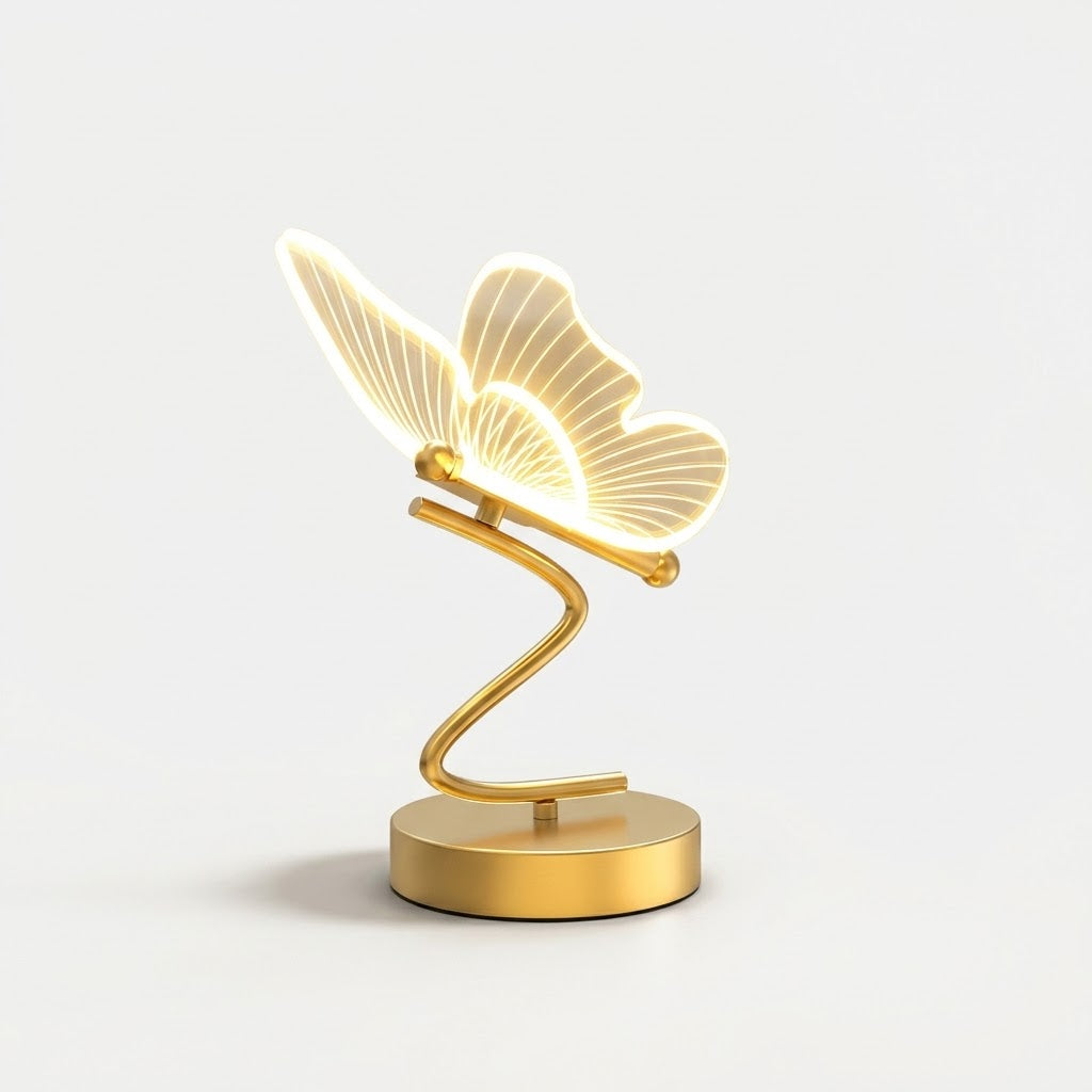 Nivesia butterfly LED decorative table lamp glowing on bedside table
