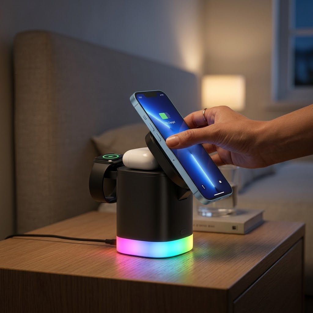 Nivesia 3-in-1 foldable magnetic wireless charger with phone, watch, and earbuds