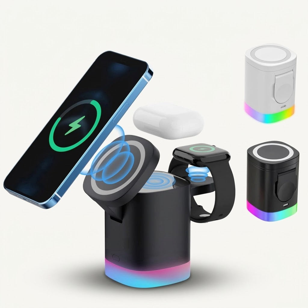 Nivesia 3-in-1 foldable magnetic wireless charger with phone, watch, and earbuds