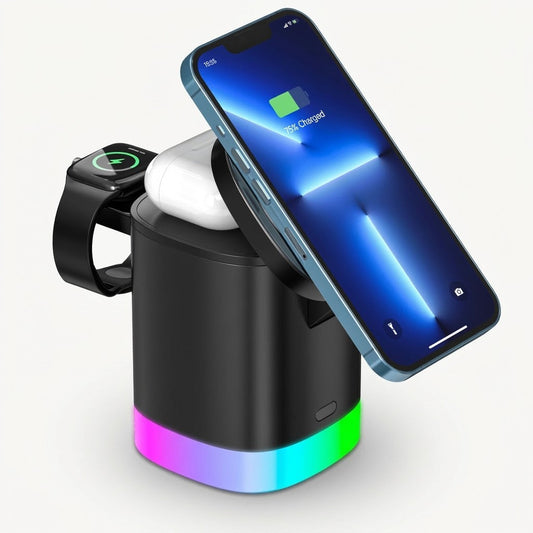 Nivesia 3-in-1 foldable magnetic wireless charger with phone, watch, and earbuds