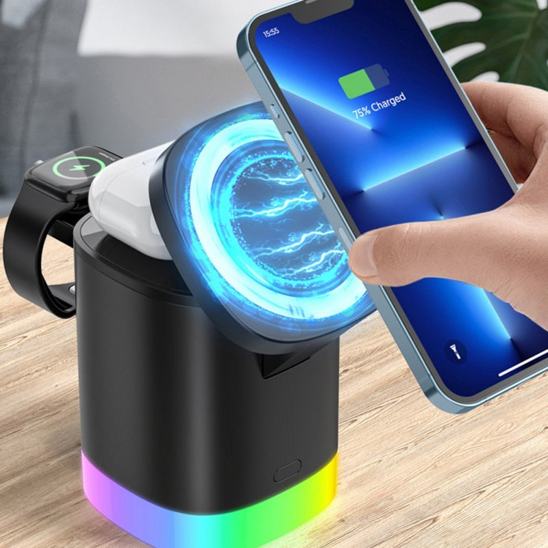 Nivesia 3-in-1 foldable magnetic wireless charger with phone, watch, and earbuds