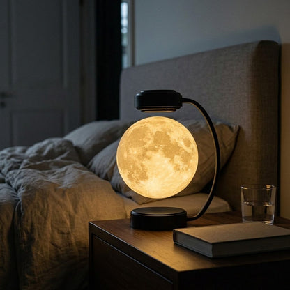 Nivesia levitating moon lamp floating above a gold base
