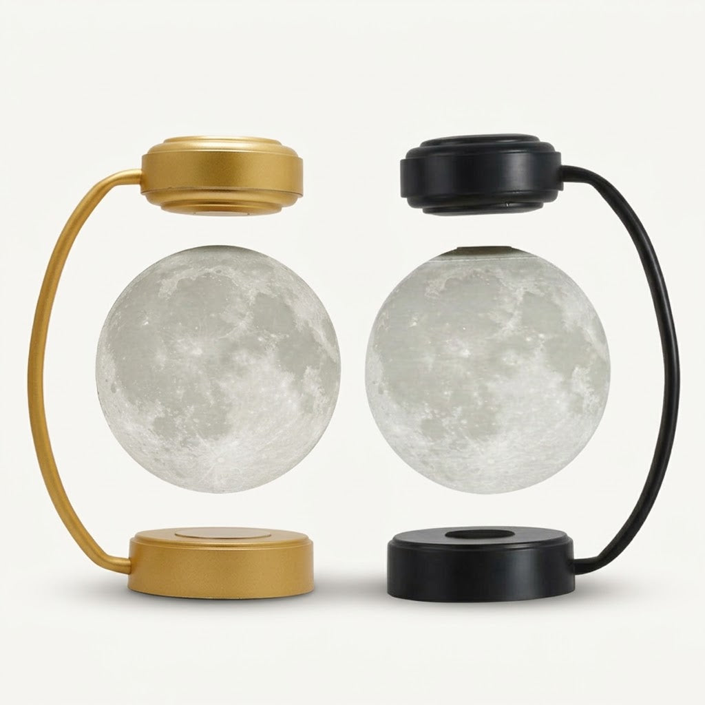 Nivesia levitating moon lamp floating above a gold base