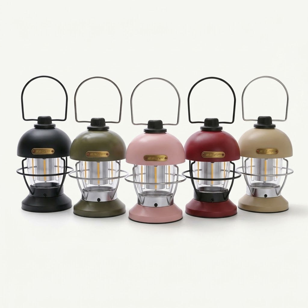 Nivesia rechargeable LED camping lantern glowing at a campsite