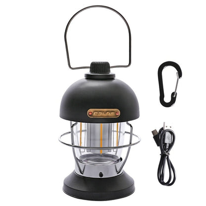 Nivesia rechargeable LED camping lantern glowing at a campsite