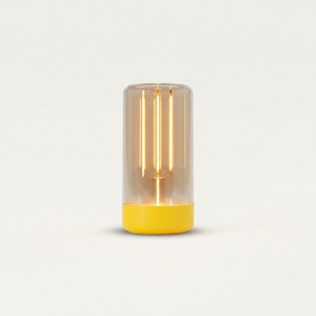 Nivesia rechargeable LED filament night light glowing warmly on a bedside table